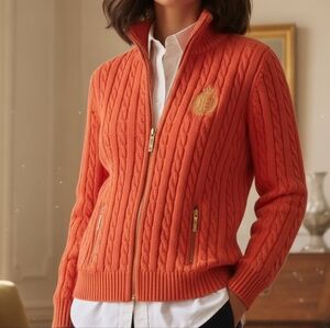 Lauren Ralph Lauren XS Old Money Timeless Academia Cable Knit Zipper Sweater